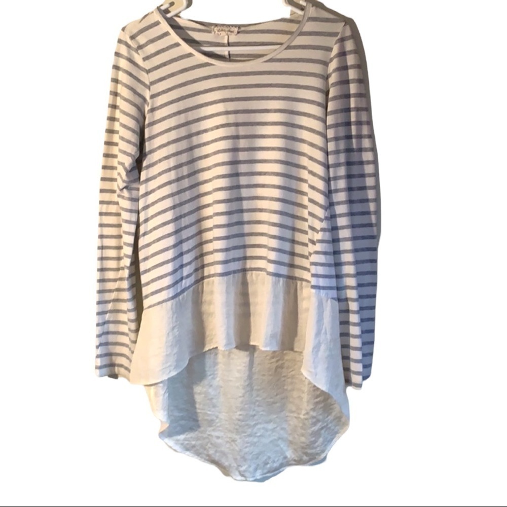 Anthropologie | Lili’s Closet Grey Stripped Shirt with High Low Hem Size S